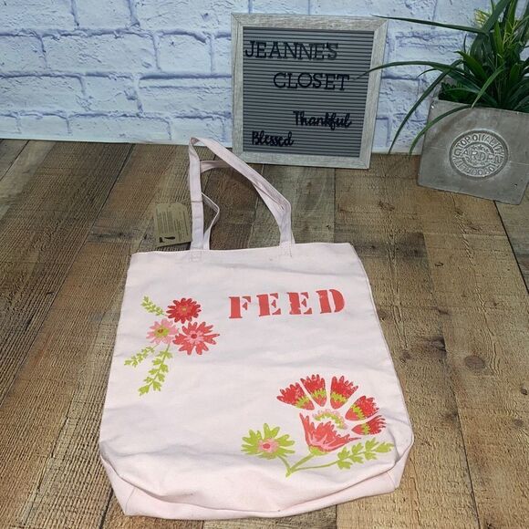 Clarins Ivory Pink Floral Canvas Shoulder Feed 10 Tote Bag - Picture 8 of 8